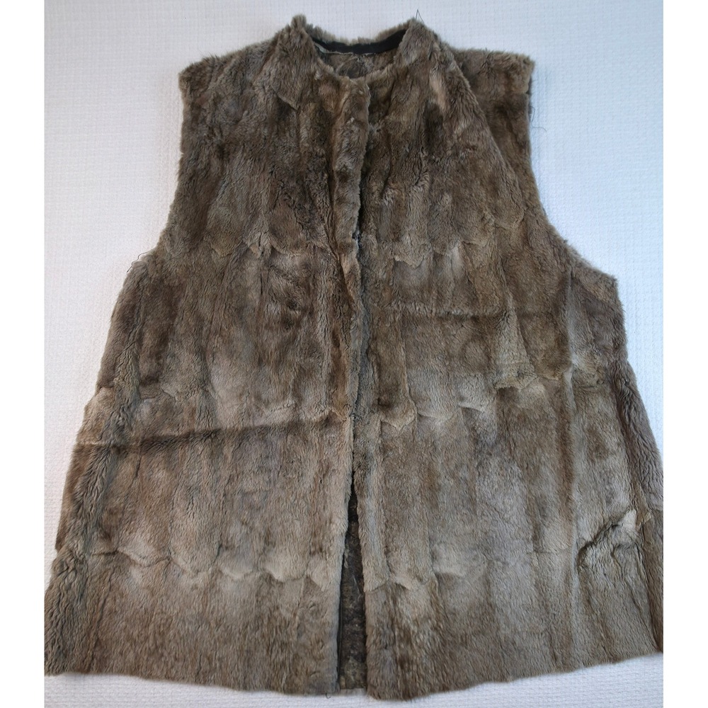 Vintage Sheared Rabbit Fur Vest Women's L Taupe Gray Stand Collar Unlined As Is